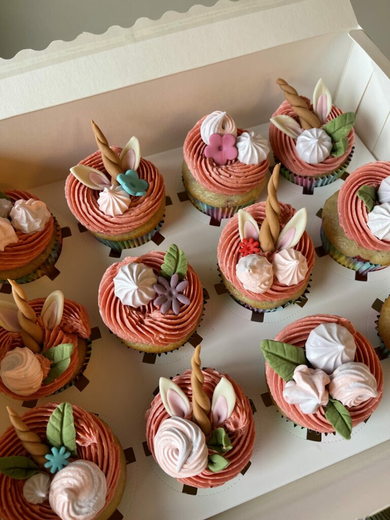 unicorn cupcakes with fondant decorations